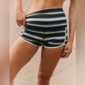 Free People Green and Black Athletic Shorts with Curved Hem